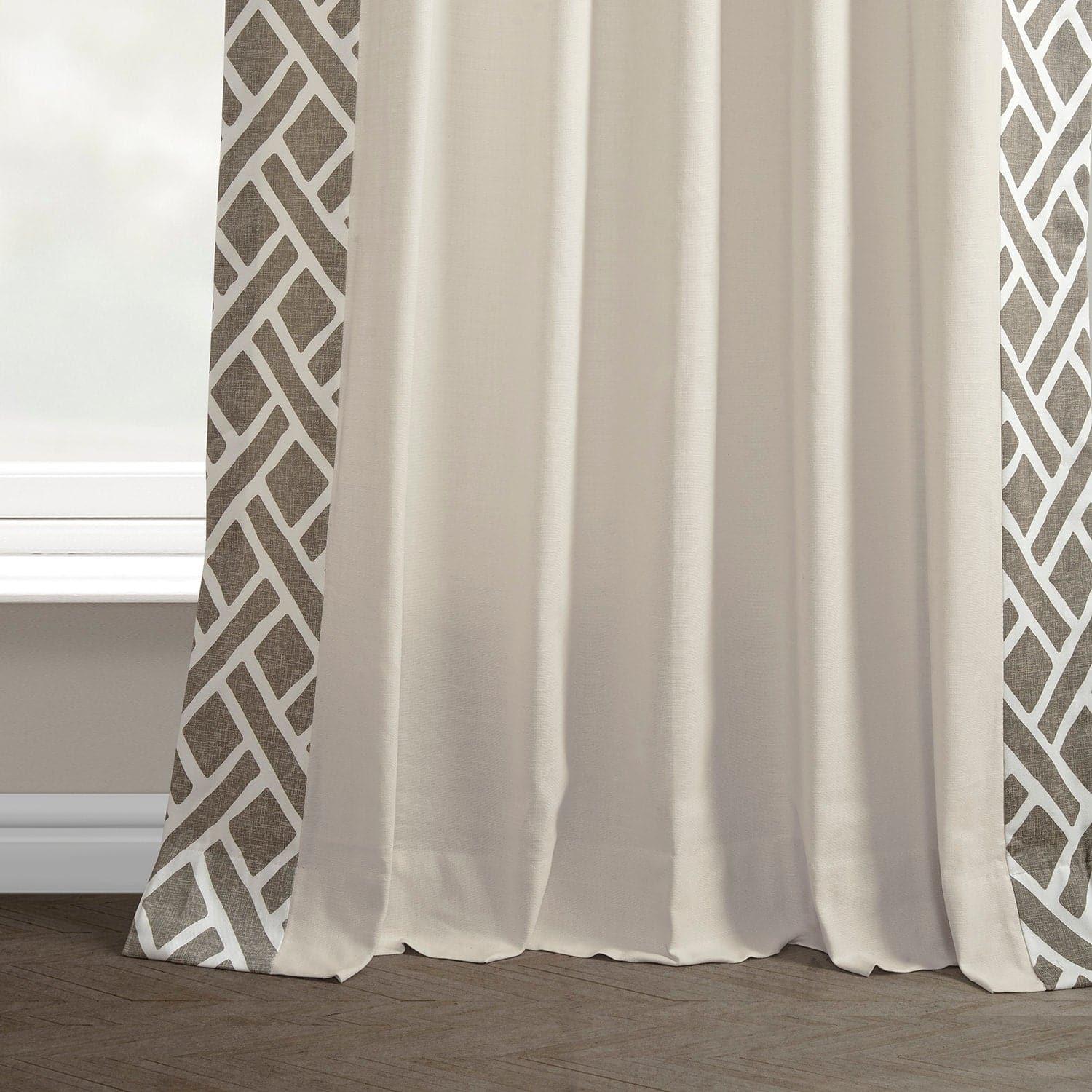 Martinique Taupe Bordered Cotton Curtain - HalfPriceDrapes.com
