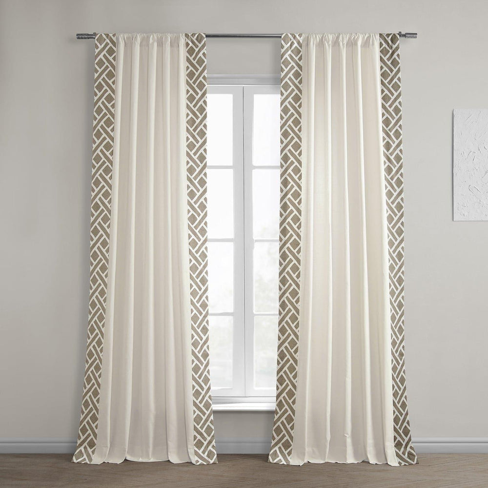 Martinique Taupe Bordered Cotton Curtain - HalfPriceDrapes.com