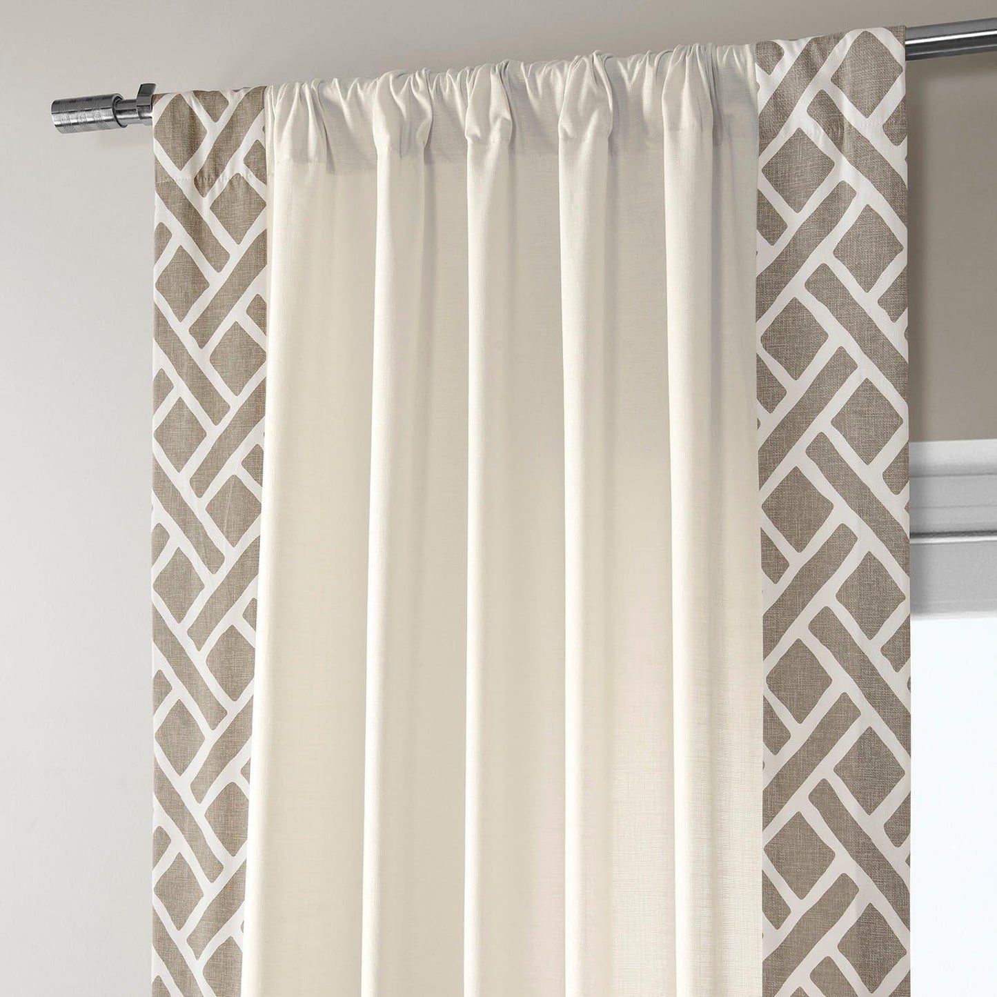 Martinique Taupe Bordered Cotton Curtain - HalfPriceDrapes.com
