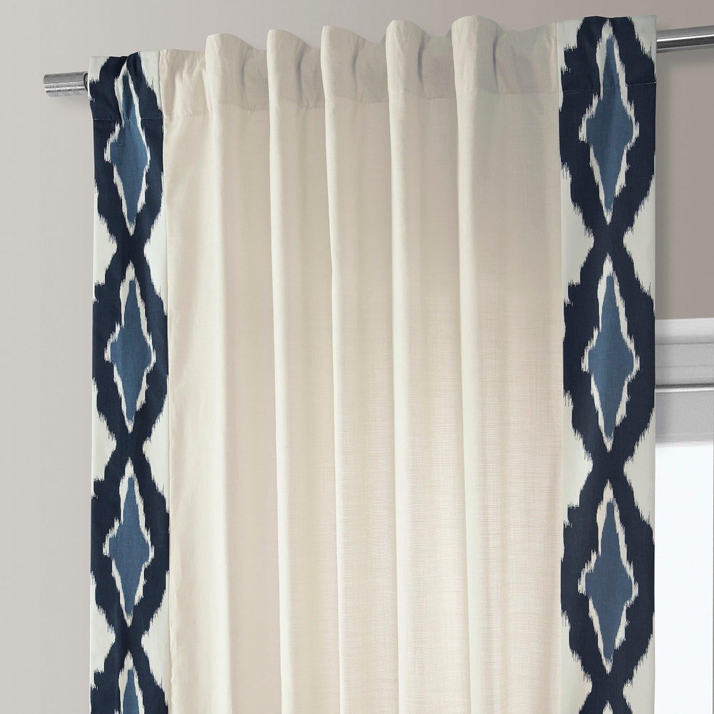 Sorong Royal Blue Bordered Cotton Curtain - HalfPriceDrapes.com