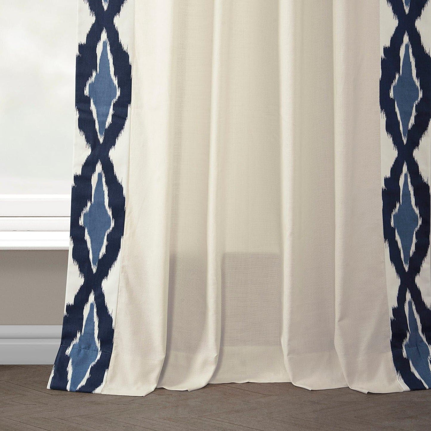 Sorong Royal Blue Bordered Cotton Curtain - HalfPriceDrapes.com