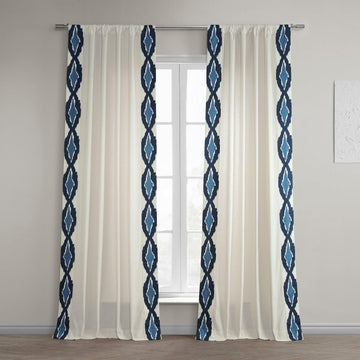 Sorong Royal Blue Bordered Cotton Curtain