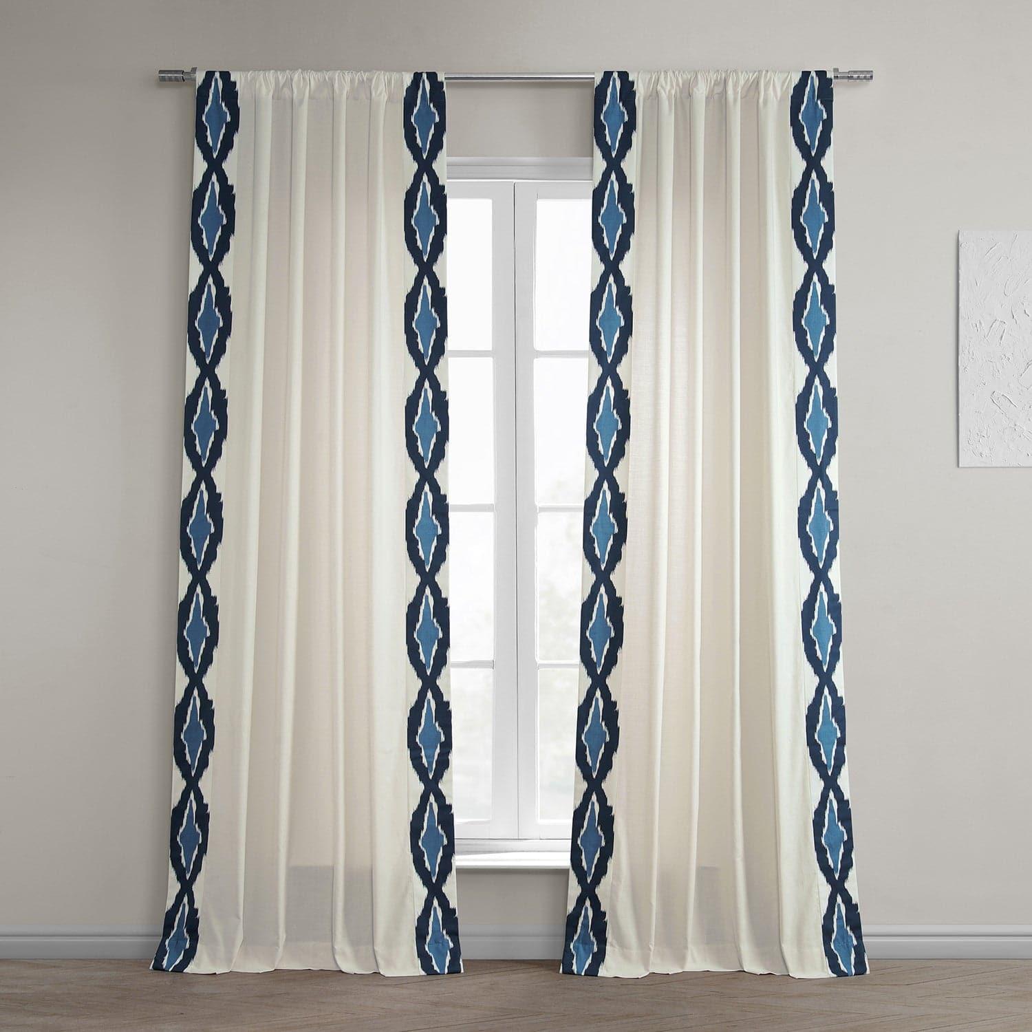 Sorong Royal Blue Bordered Cotton Curtain - HalfPriceDrapes.com