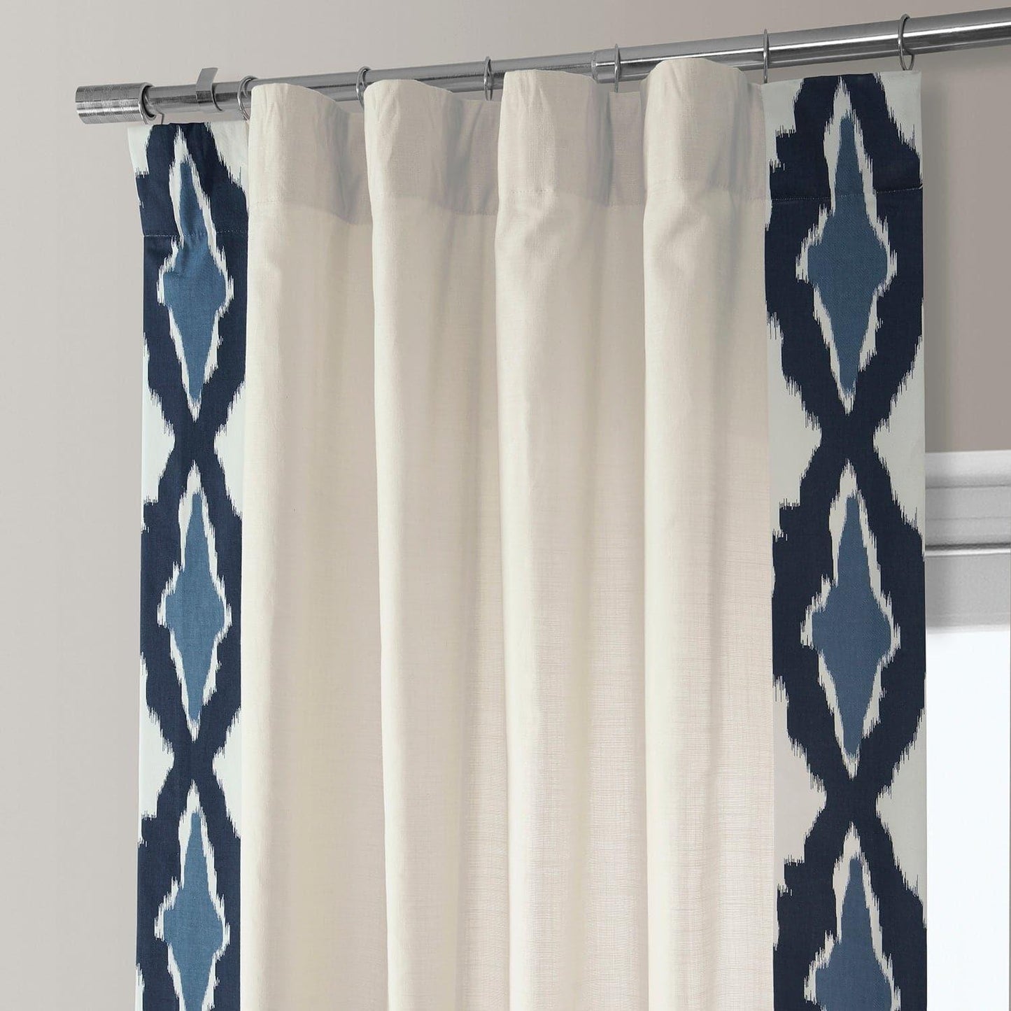 Sorong Royal Blue Bordered Cotton Curtain - HalfPriceDrapes.com