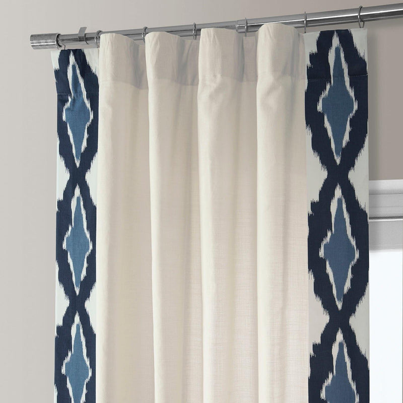 Sorong Royal Blue Bordered Cotton Curtain - HalfPriceDrapes.com