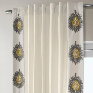 Mayan Gold Bordered Cotton Curtain - HalfPriceDrapes.com