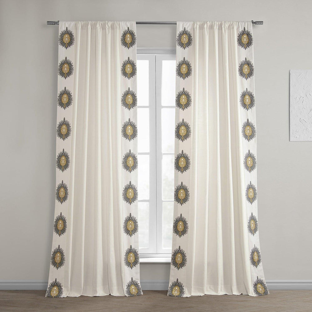 Mayan Gold Bordered Cotton Curtain - HalfPriceDrapes.com