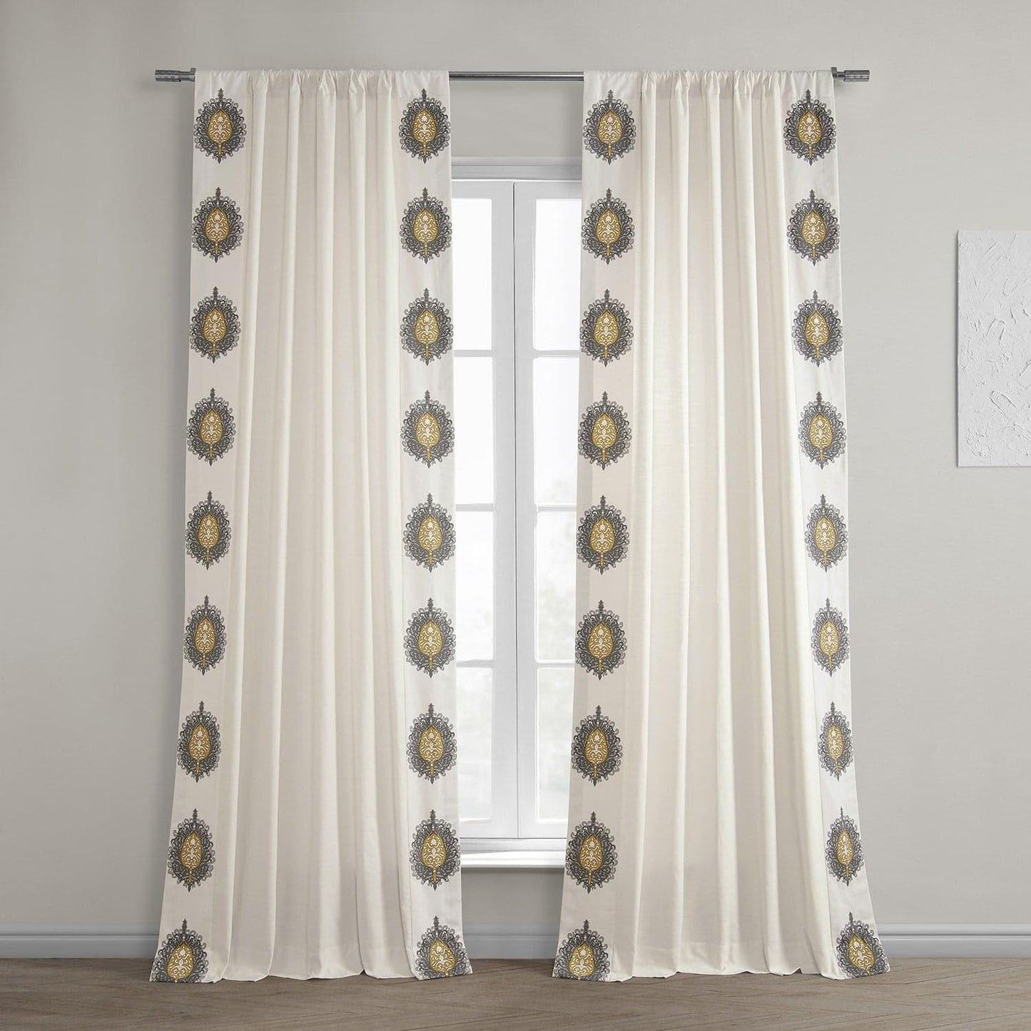 Mayan Gold Bordered Cotton Curtain - HalfPriceDrapes.com