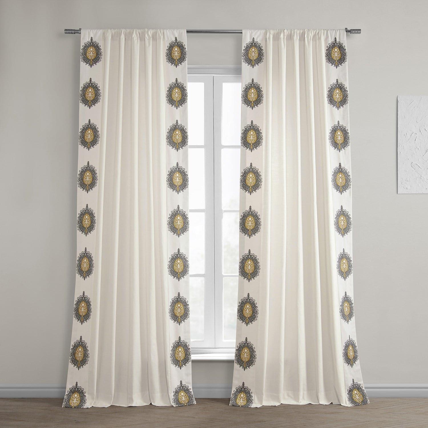 Mayan Gold Bordered Cotton Curtain - HalfPriceDrapes.com