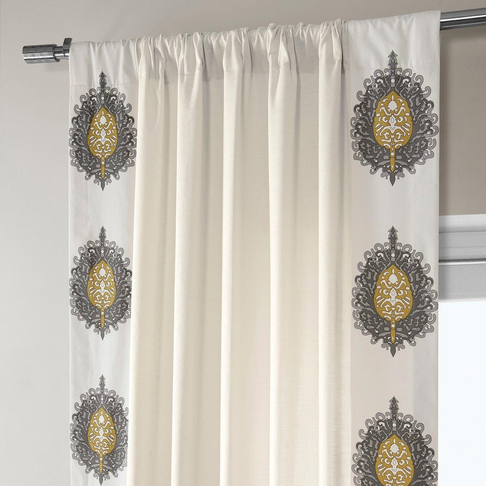 Mayan Gold Bordered Cotton Curtain - HalfPriceDrapes.com