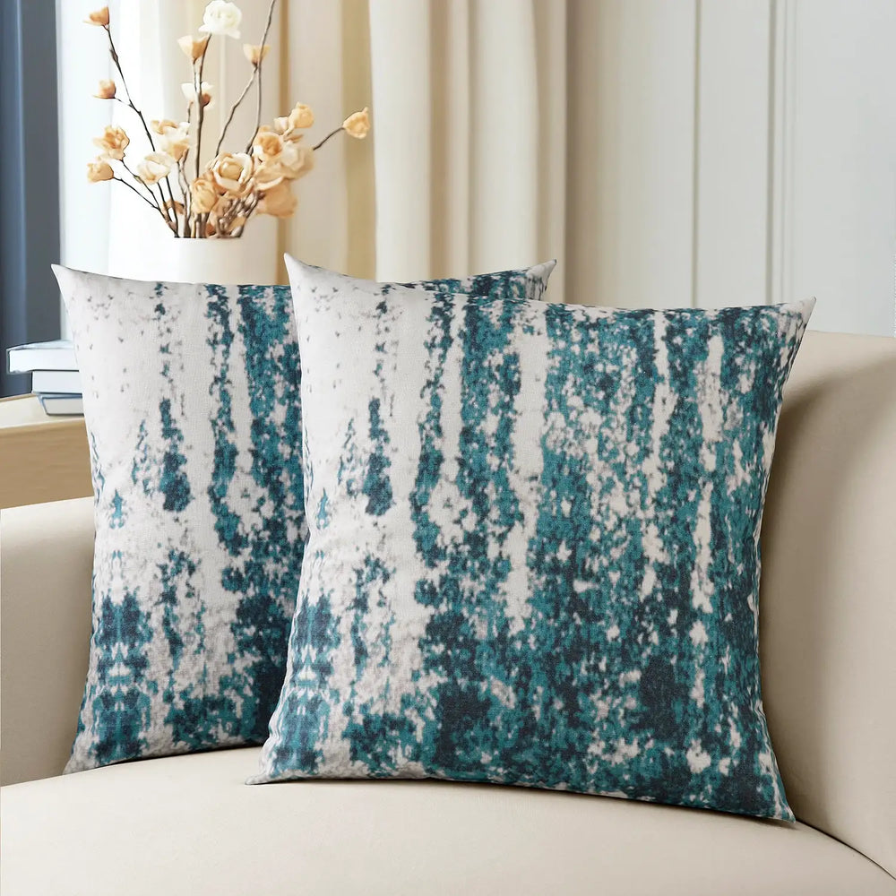Ocean Blue Abstract Textured Printed Cotton Cushion Covers - Pair