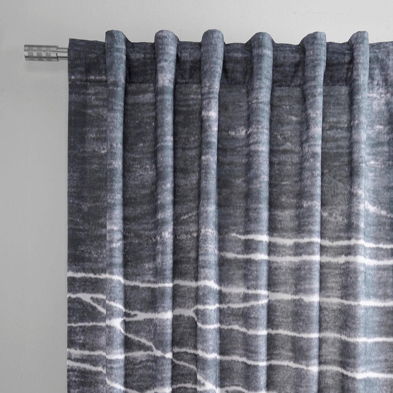 Coal Black Textured Printed Cotton Room Darkening Curtain - HalfPriceDrapes.com