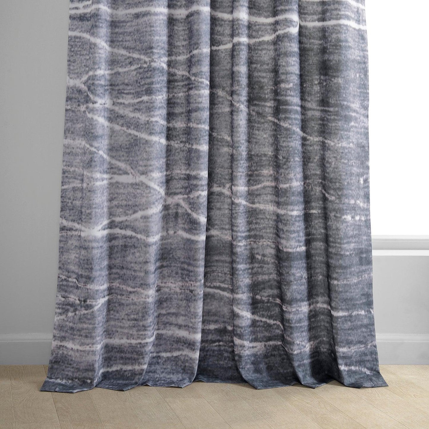 Coal Black Textured Printed Cotton Light Filtering Curtain - HalfPriceDrapes.com