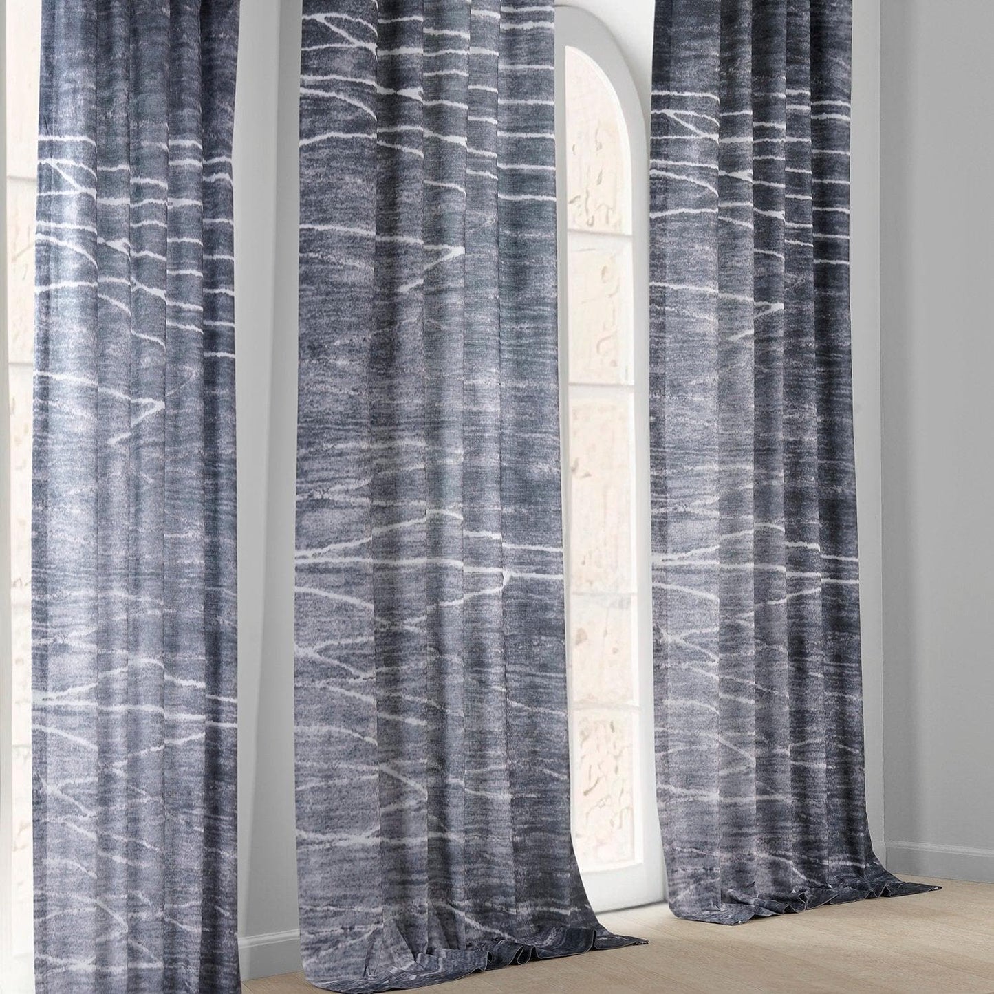 Coal Black Textured Printed Cotton Room Darkening Curtain - HalfPriceDrapes.com