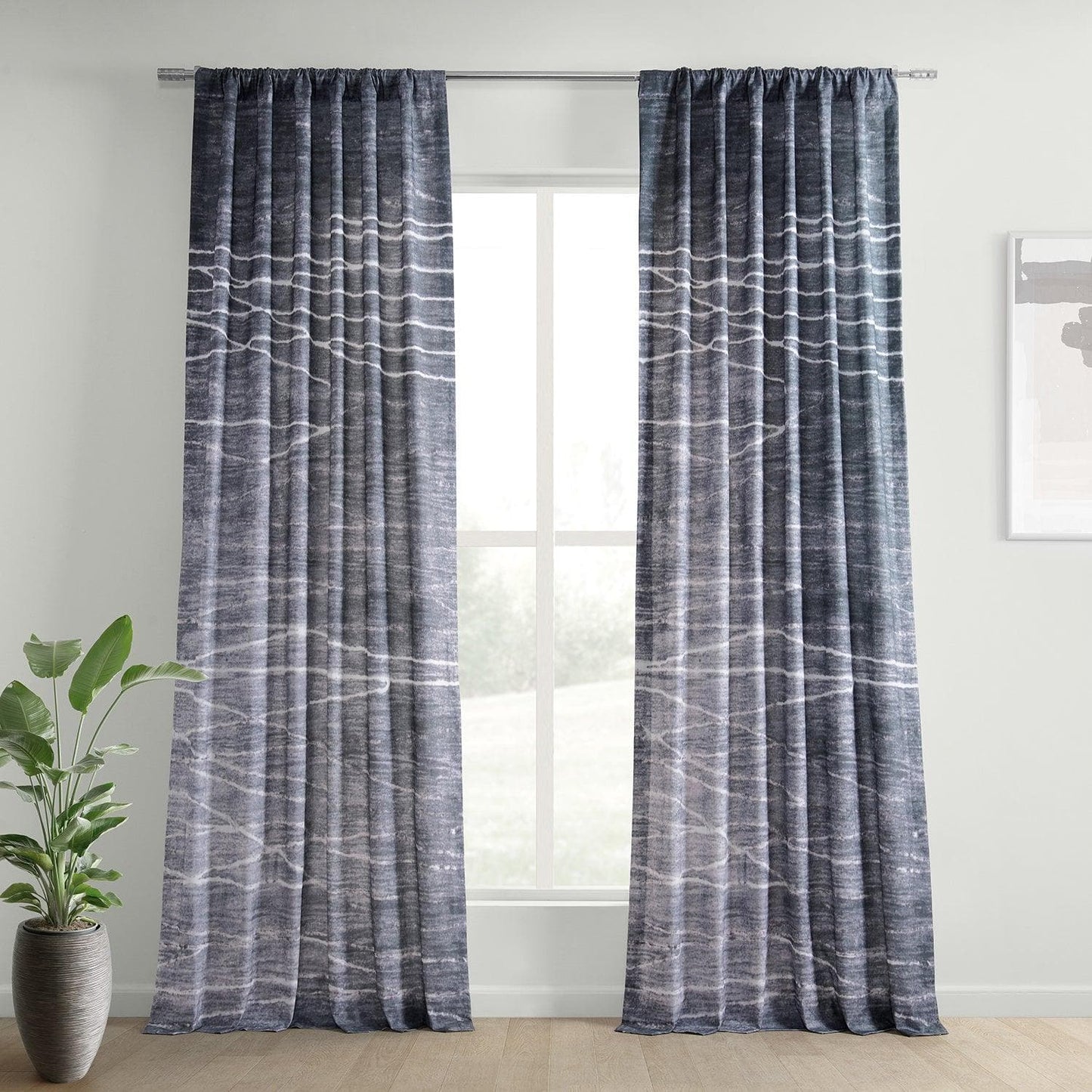 Coal Black Textured Printed Cotton Room Darkening Curtain - HalfPriceDrapes.com