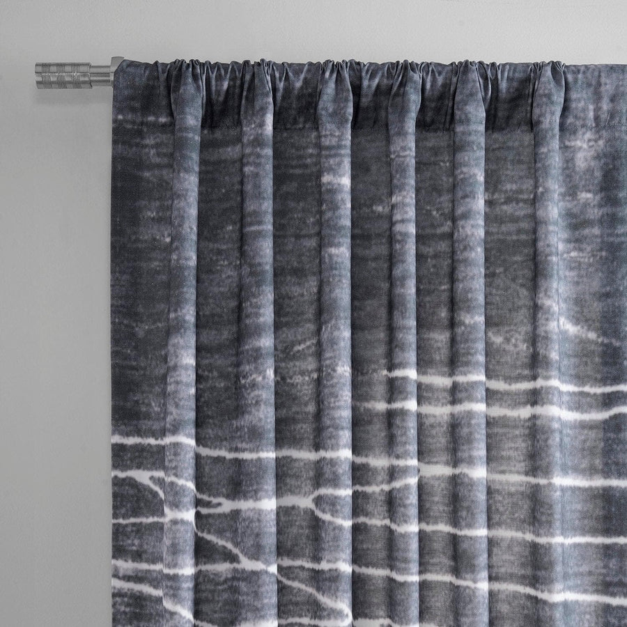 Coal Black Textured Printed Cotton Room Darkening Curtain - HalfPriceDrapes.com