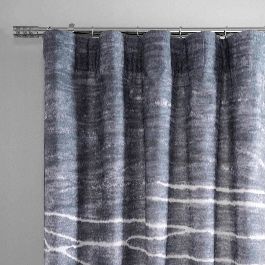 Coal Black Textured Printed Cotton Room Darkening Curtain - HalfPriceDrapes.com