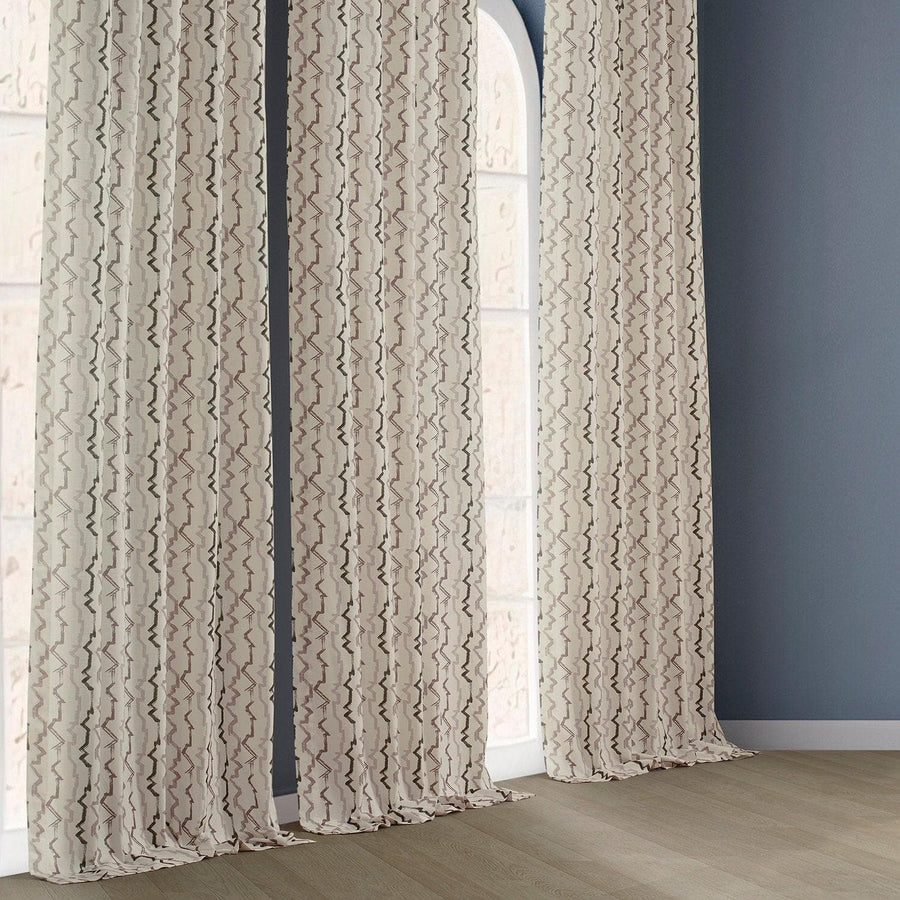 Bark Brown Textured Printed Cotton Room Darkening Curtain - HalfPriceDrapes.com