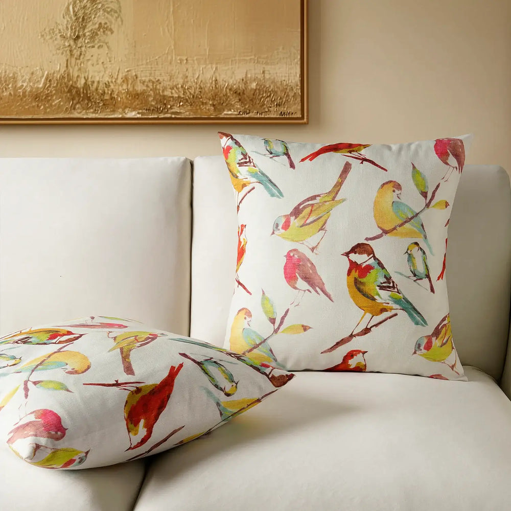Songbird Multicolor Emblem Textured Printed Cotton Cushion Covers - Pair