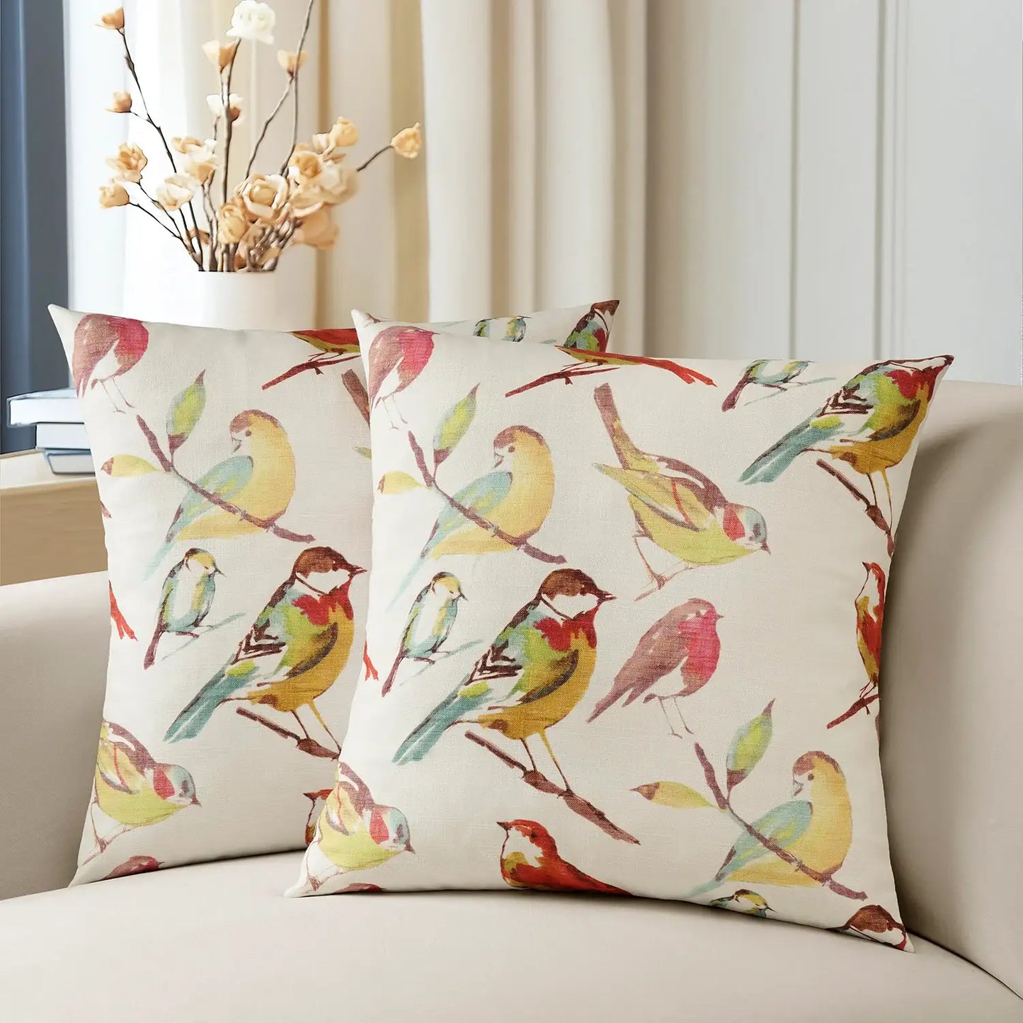 Songbird Multicolor Emblem Textured Printed Cotton Cushion Covers - Pair