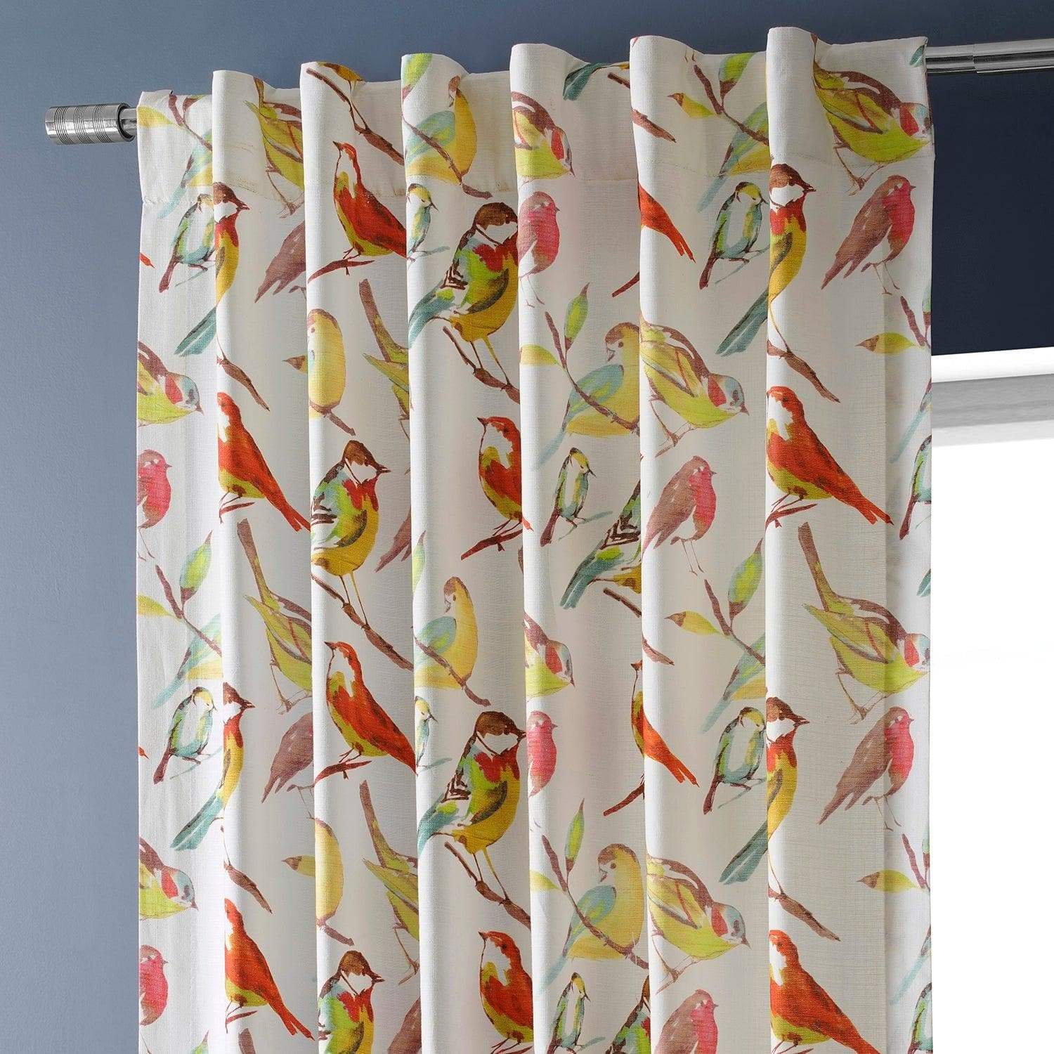 Songbird Multicolor Textured Printed Cotton Room Darkening Curtain - HalfPriceDrapes.com