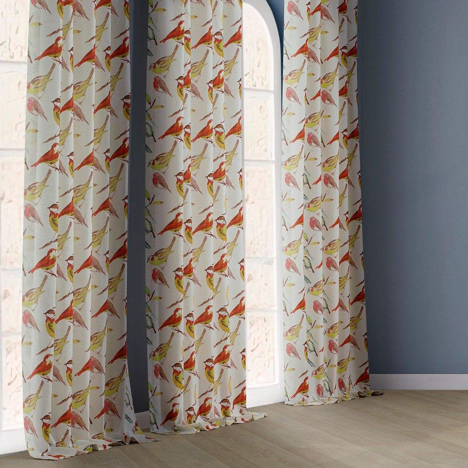 Songbird Multicolor Textured Printed Cotton Room Darkening Curtain - HalfPriceDrapes.com
