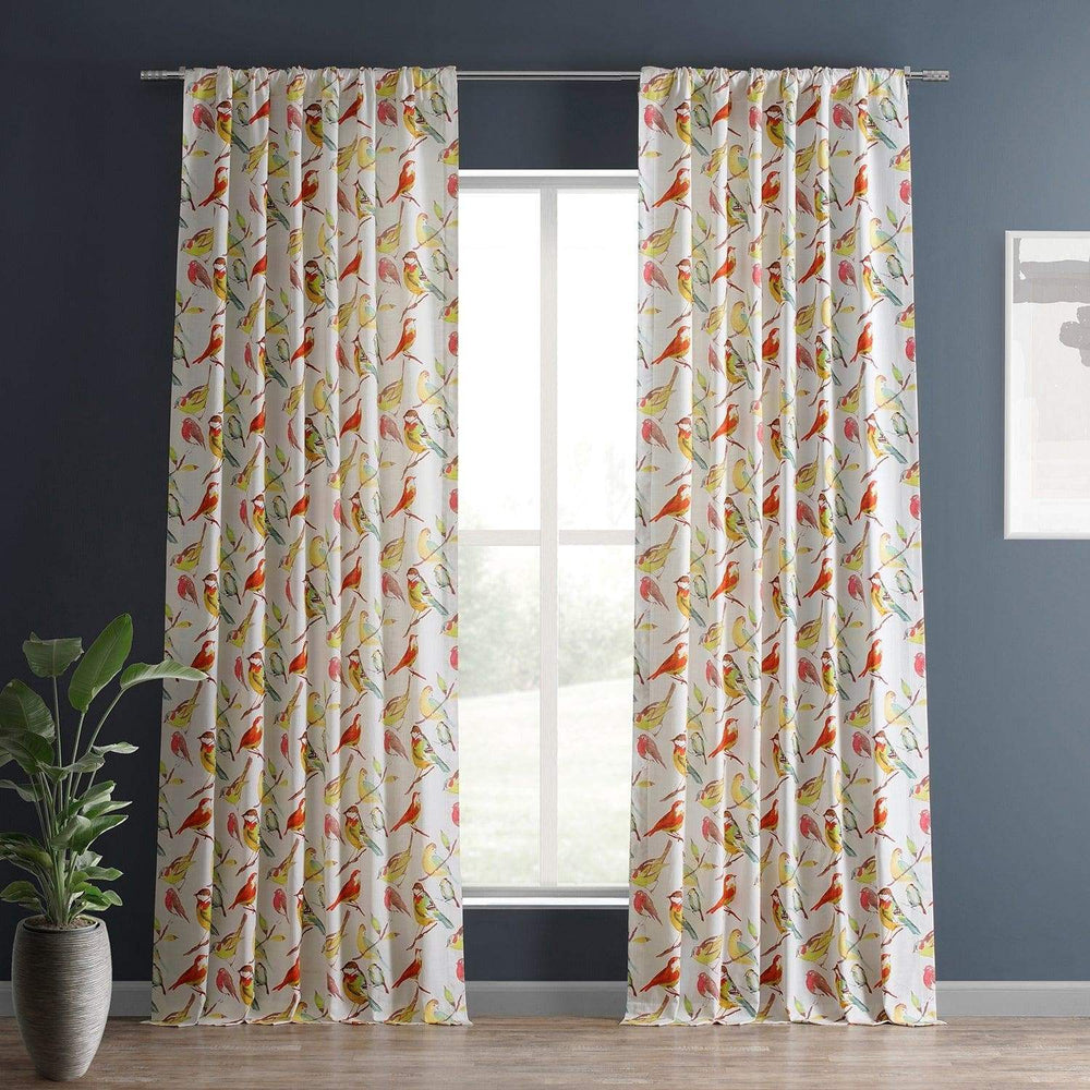 Songbird Multicolor Textured Printed Cotton Room Darkening Curtain - HalfPriceDrapes.com