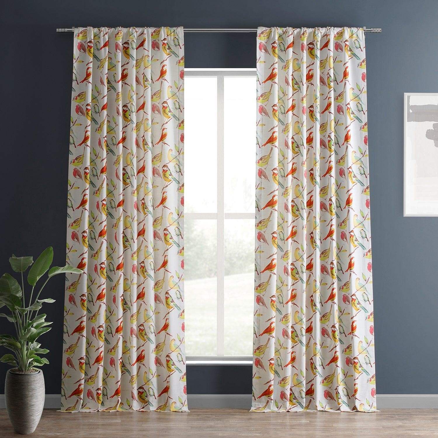 Songbird Multicolor Textured Printed Cotton Room Darkening Curtain - HalfPriceDrapes.com