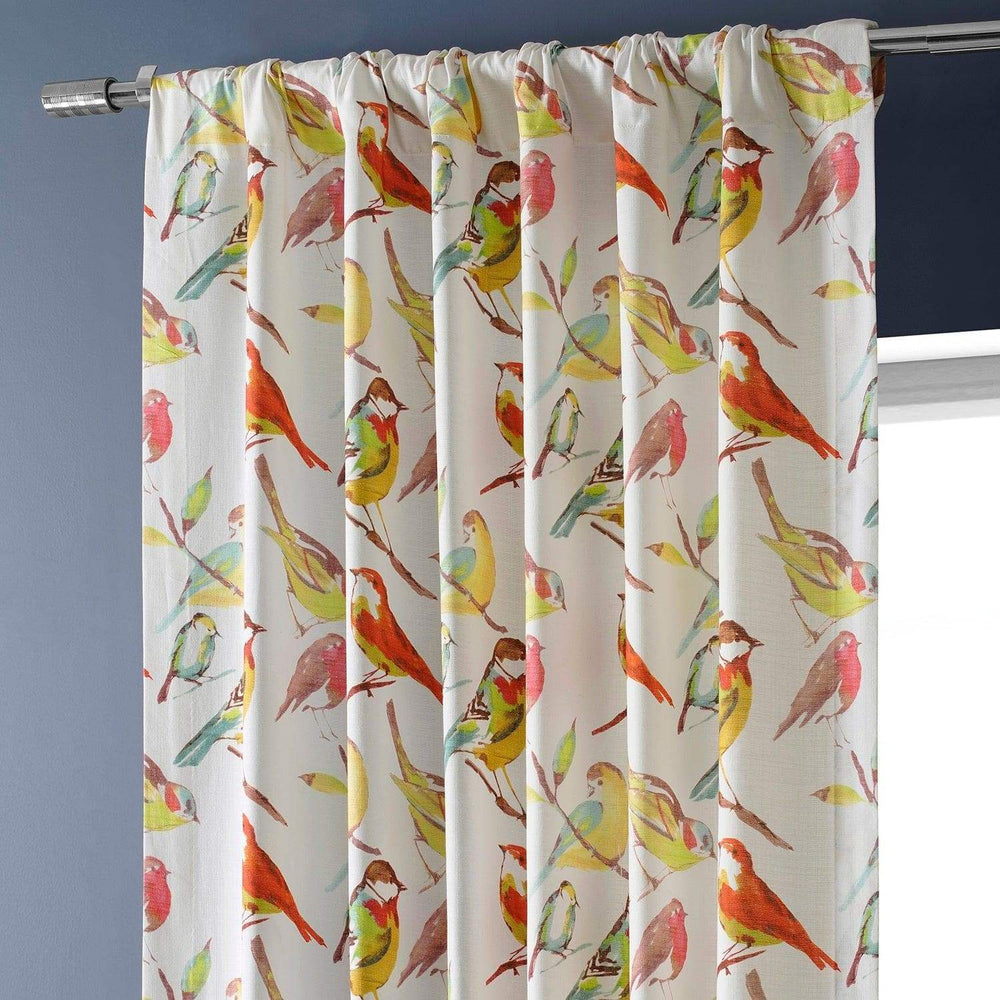 Songbird Multicolor Textured Printed Cotton Room Darkening Curtain - HalfPriceDrapes.com