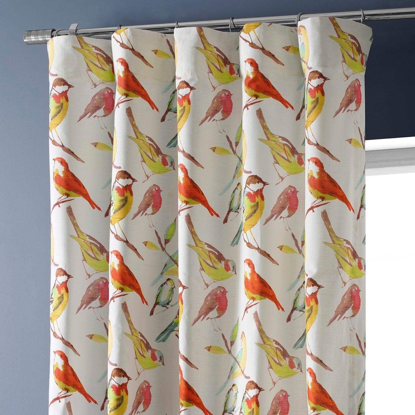 Songbird Multicolor Textured Printed Cotton Room Darkening Curtain - HalfPriceDrapes.com