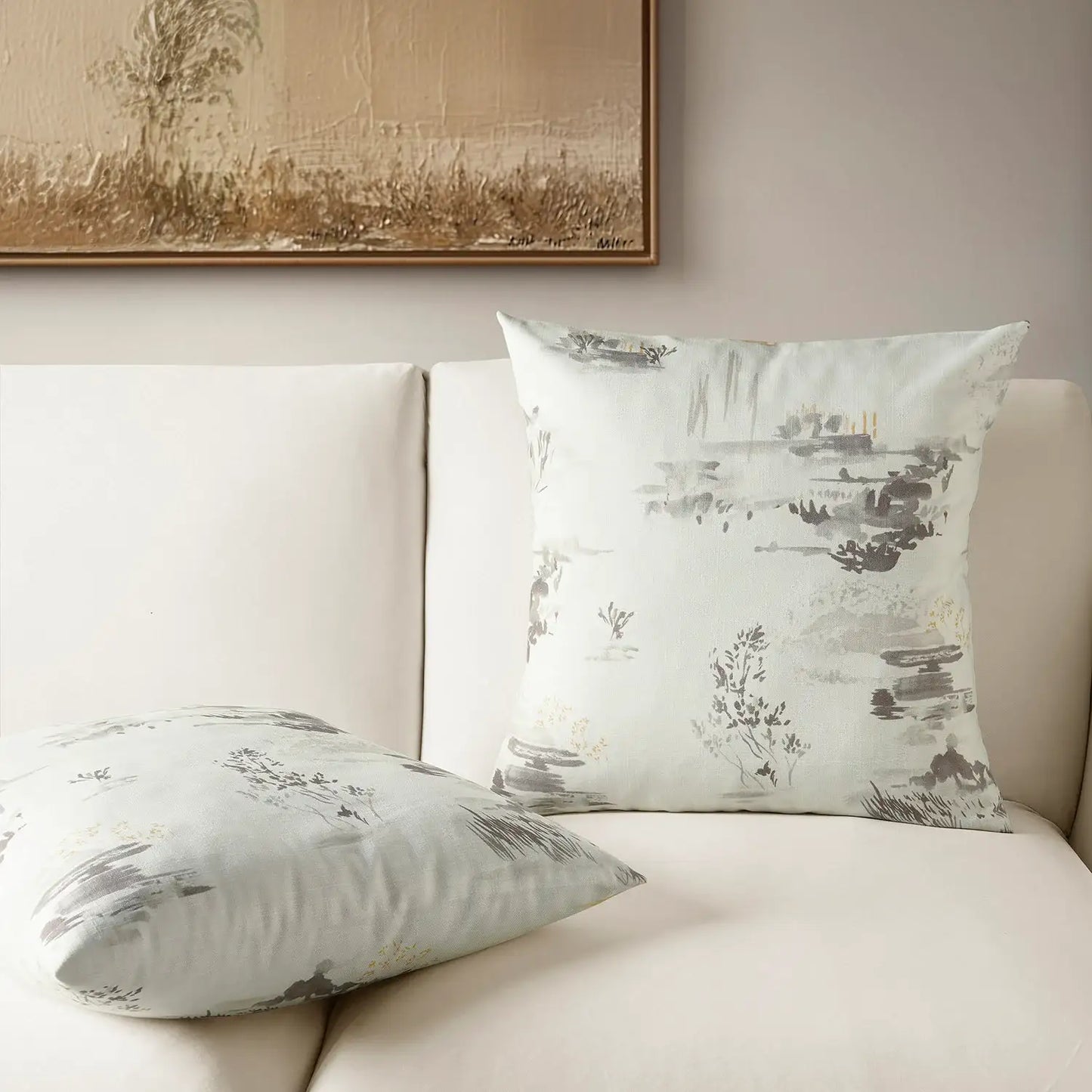 Patches Grey Emblem Textured Printed Cotton Cushion Covers - Pair