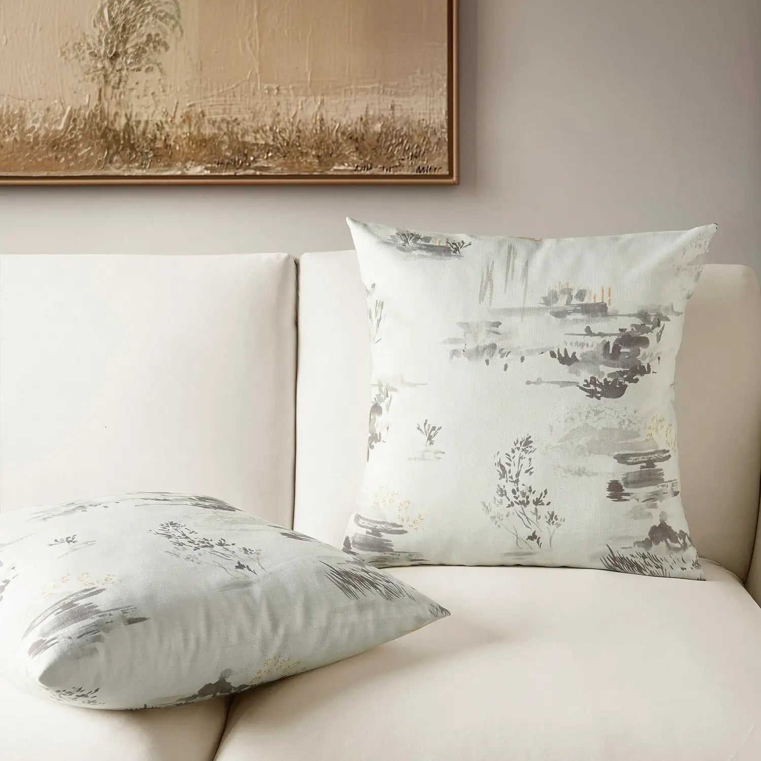 Patches Grey Emblem Textured Printed Cotton Cushion Covers - Pair