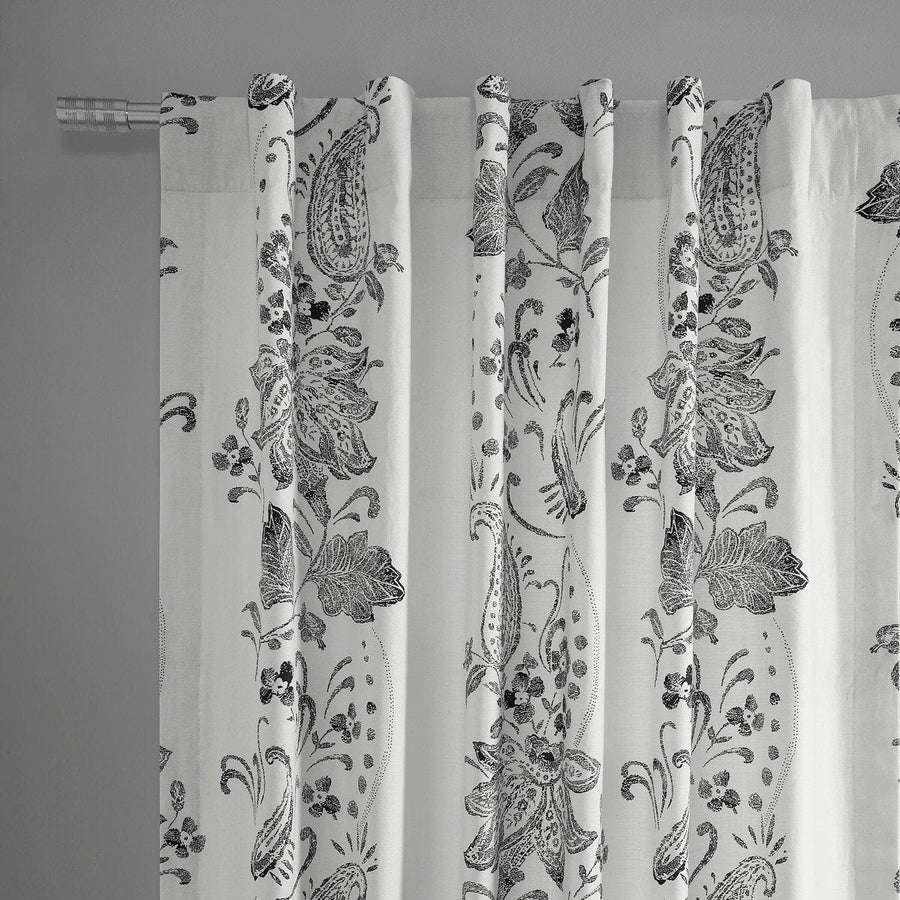 Lotus Black Textured Printed Cotton Room Darkening Curtain - HalfPriceDrapes.com