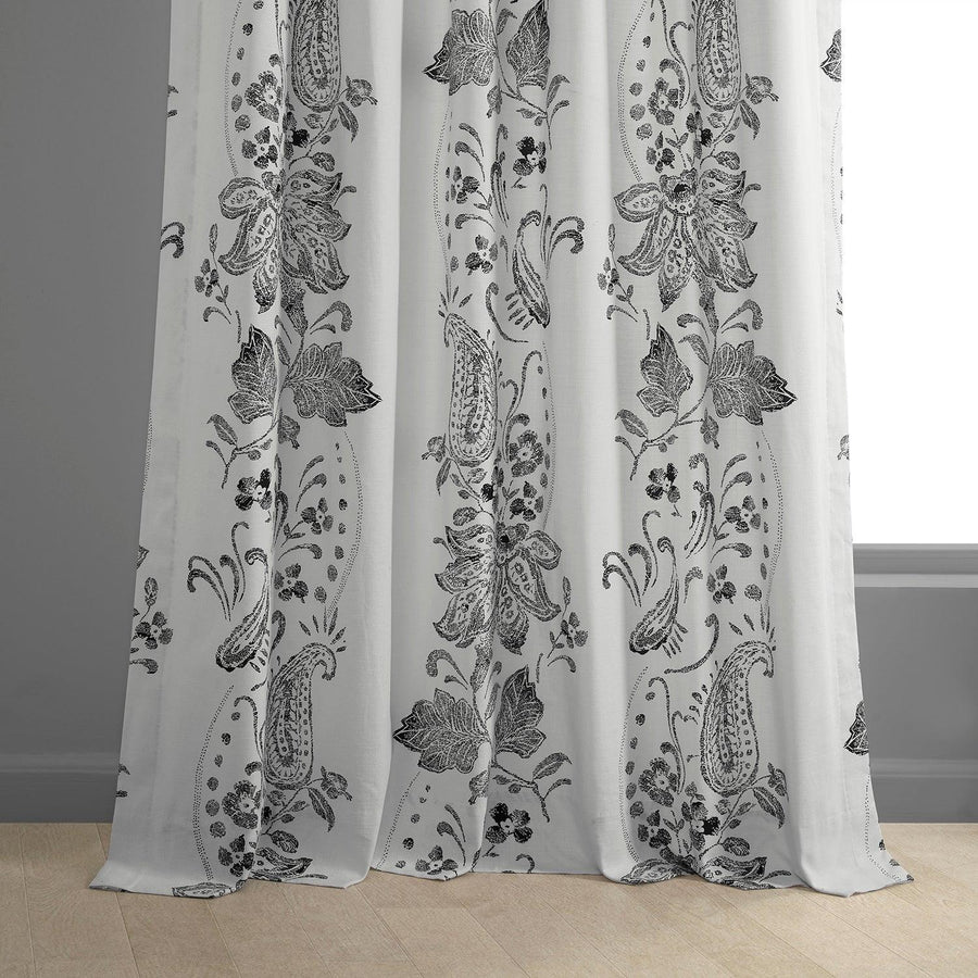 Lotus Black Textured Printed Cotton Light Filtering Curtain - HalfPriceDrapes.com