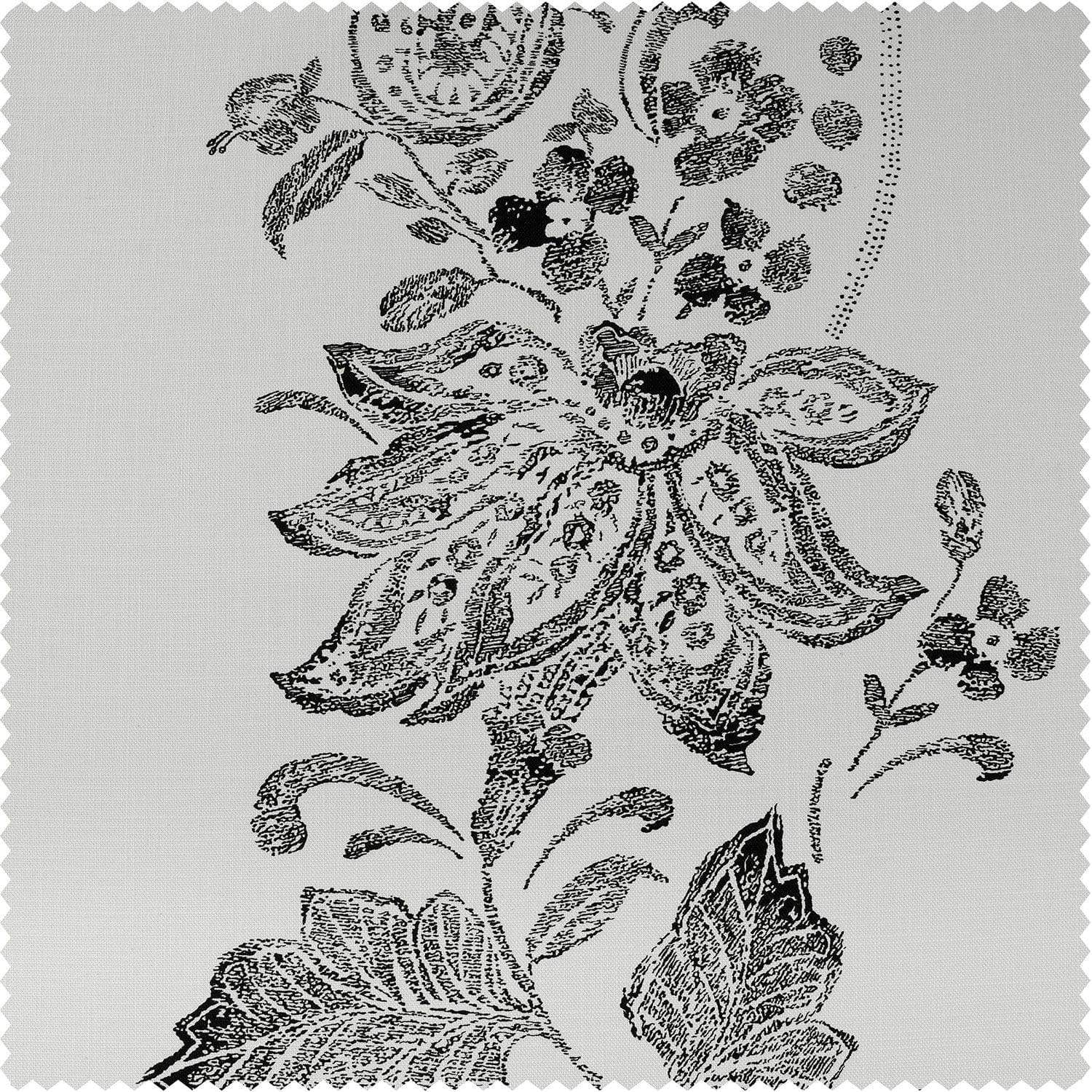 Lotus Black Textured Printed Cotton Room Darkening Swatch - HalfPriceDrapes.com