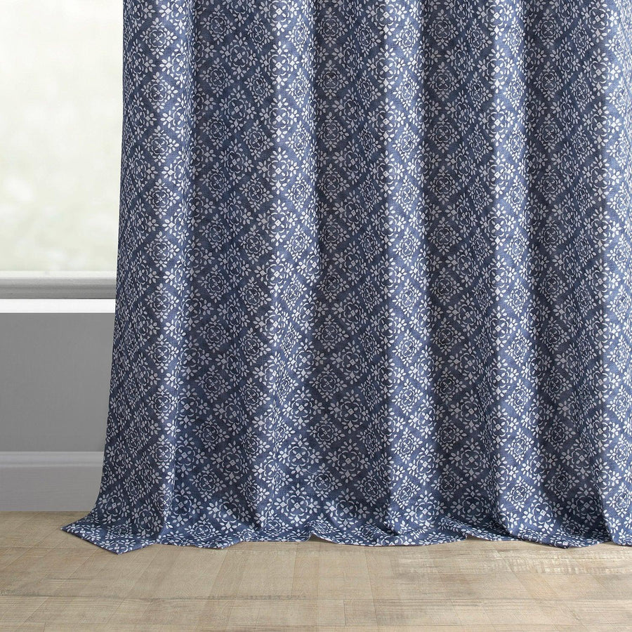 Splash Indigo Textured Printed Cotton Light Filtering Curtain - HalfPriceDrapes.com