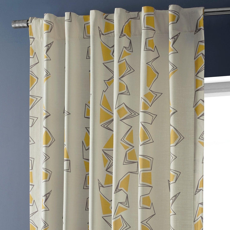 Rock & Roll Marigold Textured Printed Cotton Room Darkening Curtain - HalfPriceDrapes.com