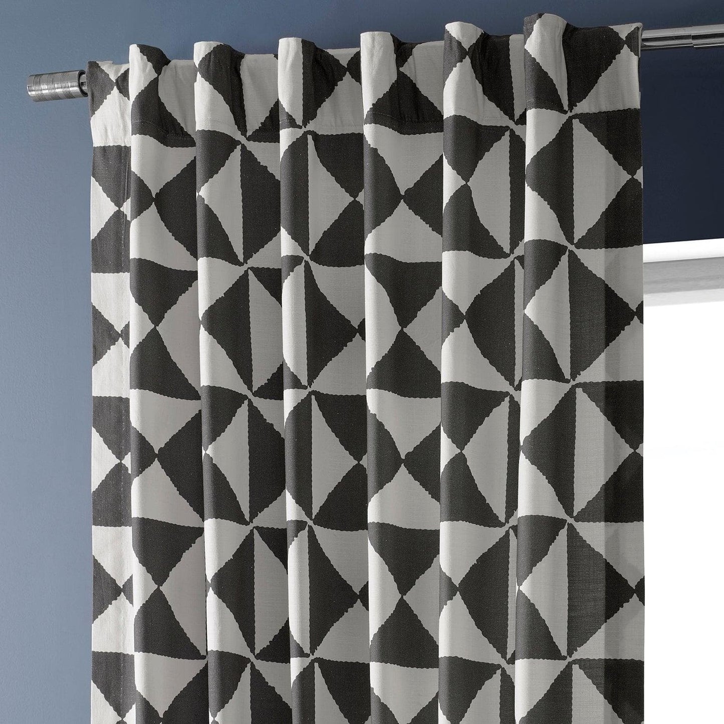 X Block Black Textured Printed Cotton Room Darkening Curtain - HalfPriceDrapes.com