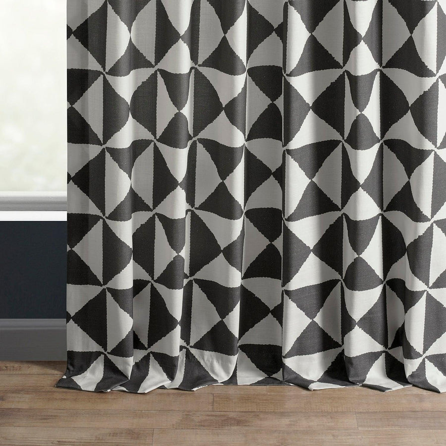 X Block Black Textured Printed Cotton Light Filtering Curtain - HalfPriceDrapes.com