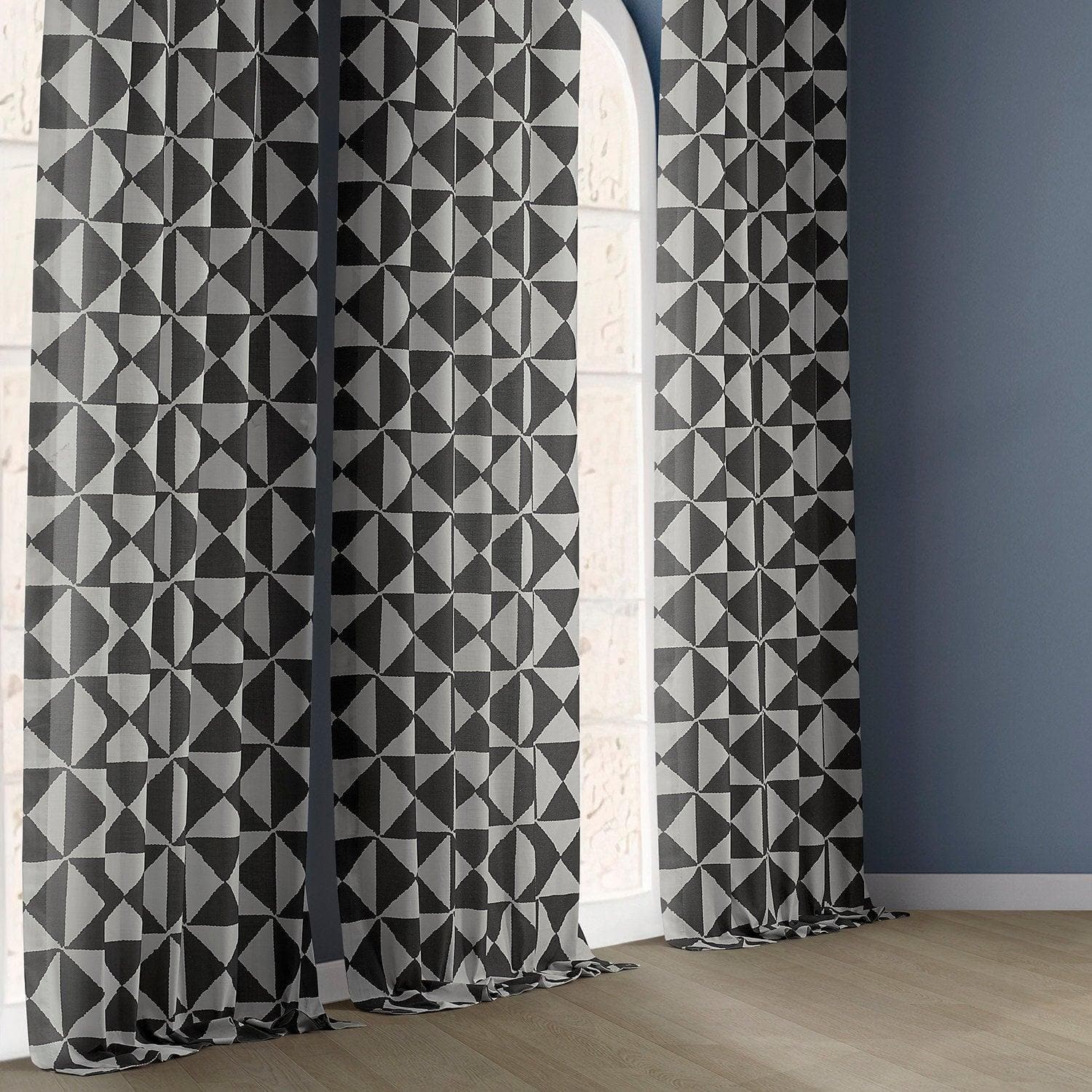 X Block Black Textured Printed Cotton Room Darkening Curtain - HalfPriceDrapes.com