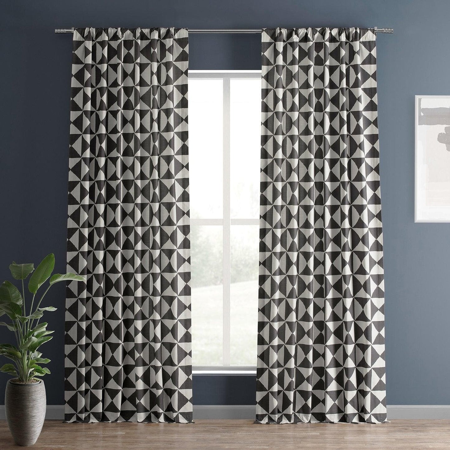 X Block Black Textured Printed Cotton Room Darkening Curtain - HalfPriceDrapes.com