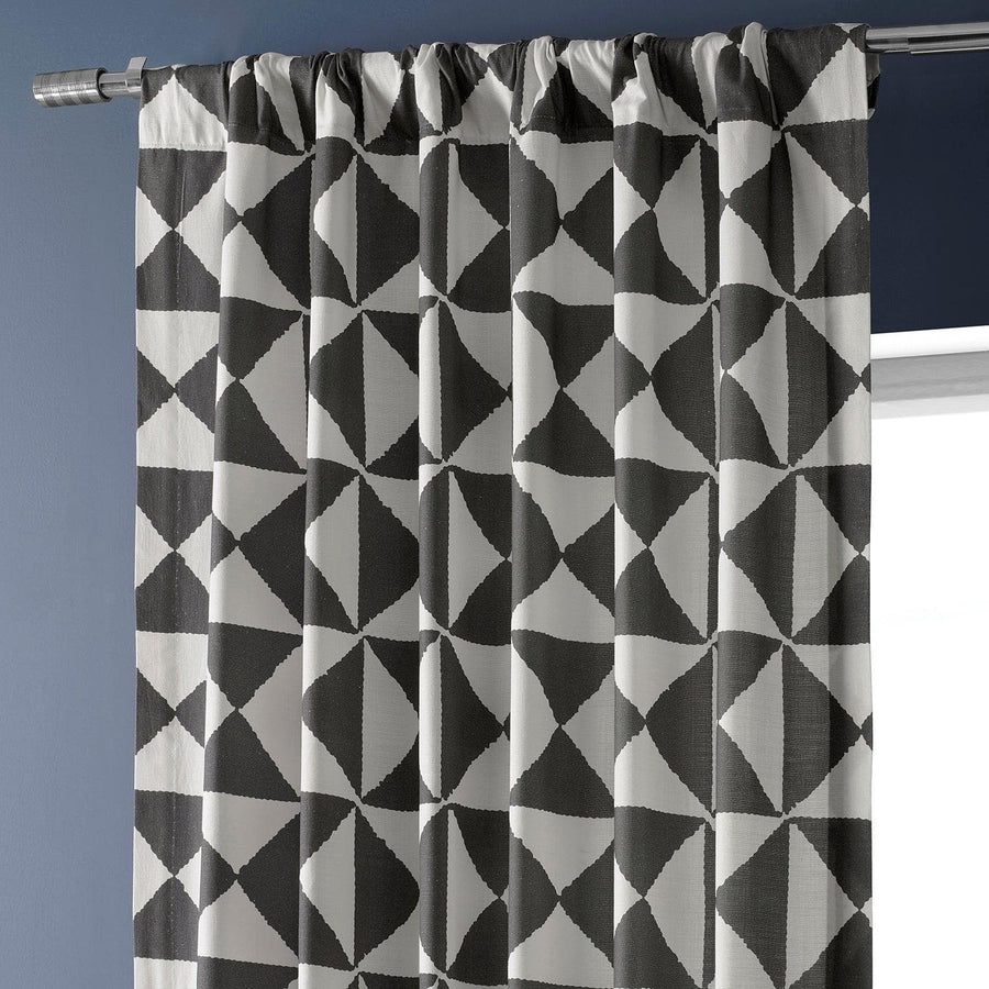 X Block Black Textured Printed Cotton Room Darkening Curtain - HalfPriceDrapes.com