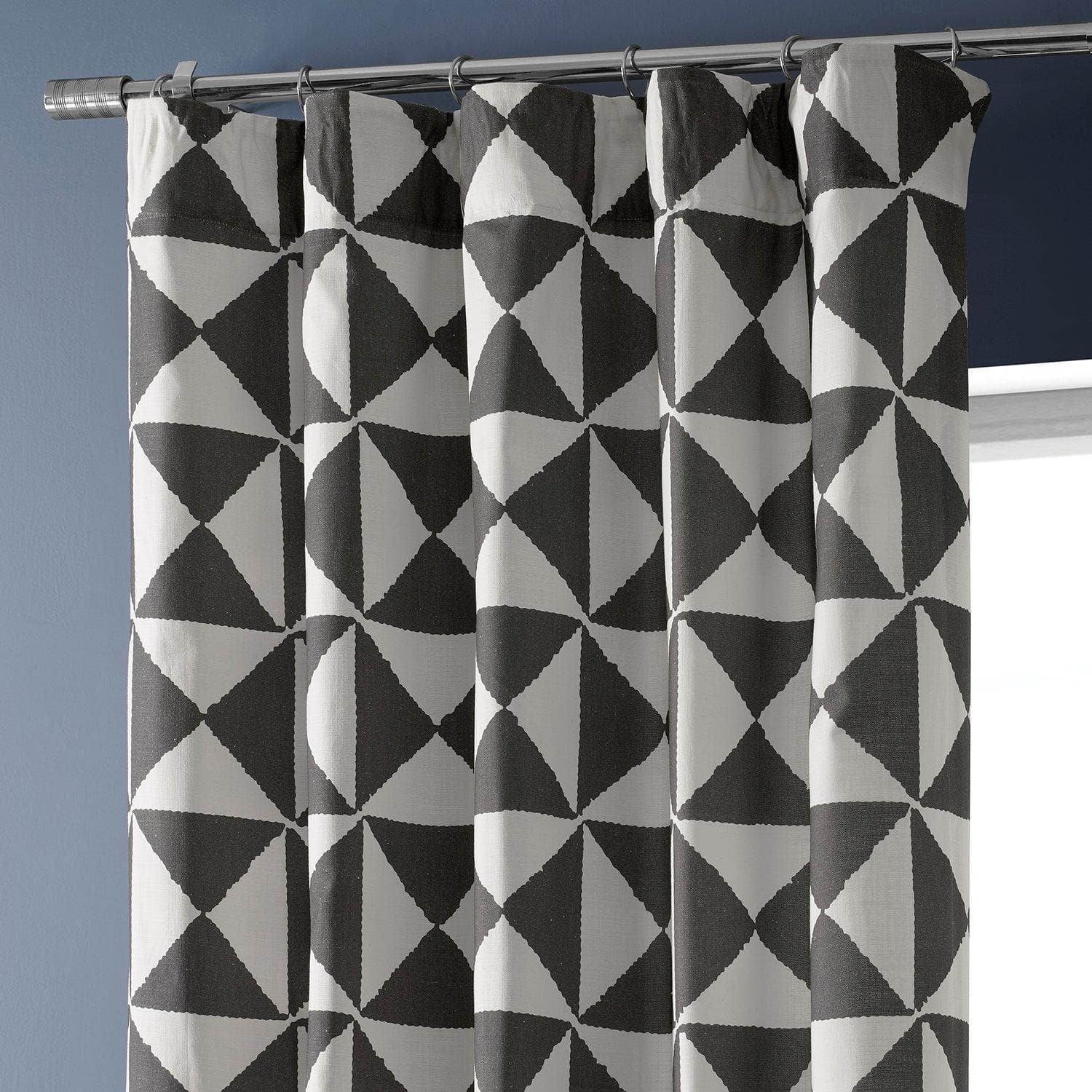 X Block Black Textured Printed Cotton Room Darkening Curtain - HalfPriceDrapes.com