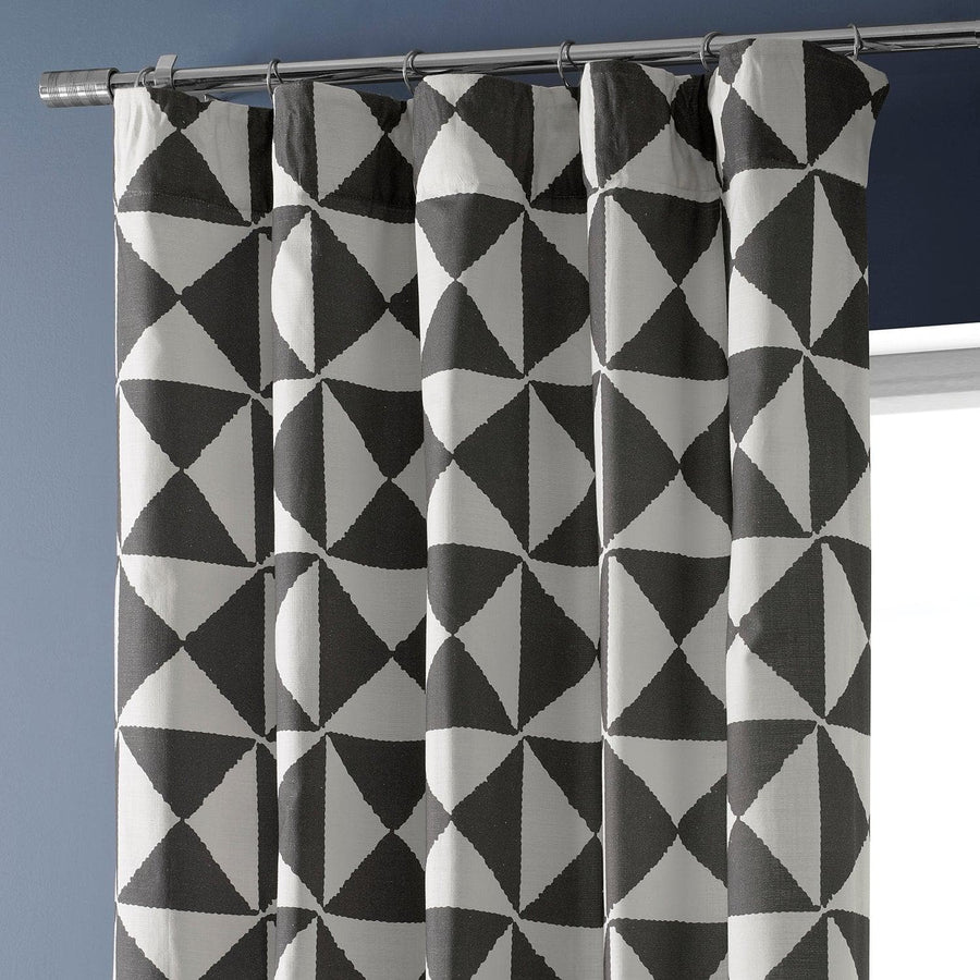 X Block Black Textured Printed Cotton Room Darkening Curtain - HalfPriceDrapes.com