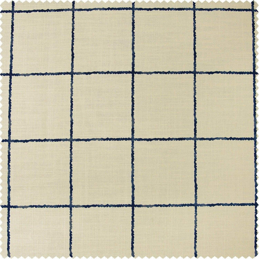 Window Pane Blue Textured Printed Cotton Room Darkening Swatch - HalfPriceDrapes.com