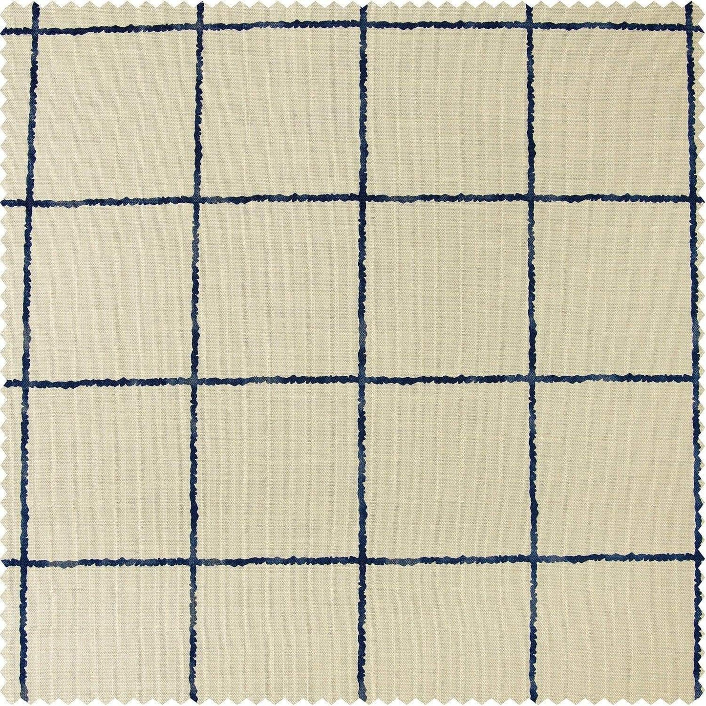 Window Pane Blue Textured Printed Cotton Room Darkening Swatch - HalfPriceDrapes.com