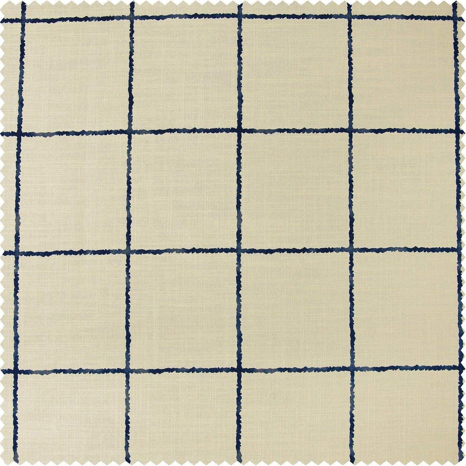 Window Pane Blue Textured Printed Cotton Room Darkening Swatch - HalfPriceDrapes.com