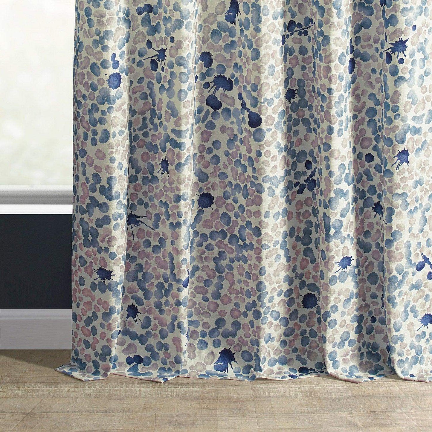 Pebbles Blue Textured Printed Cotton Light Filtering Curtain - HalfPriceDrapes.com