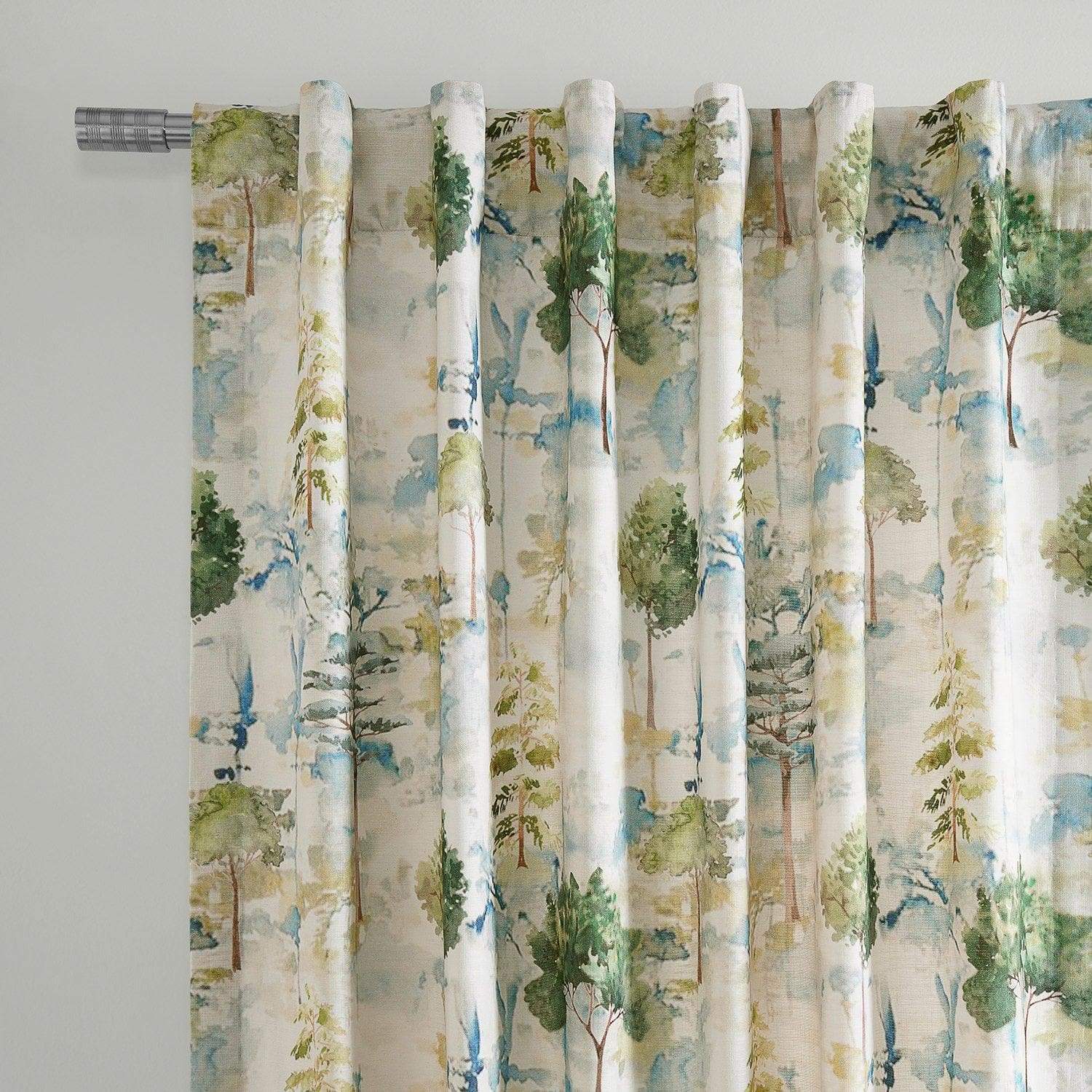 Grove Teal Blue Textured Printed Cotton Room Darkening Curtain - HalfPriceDrapes.com