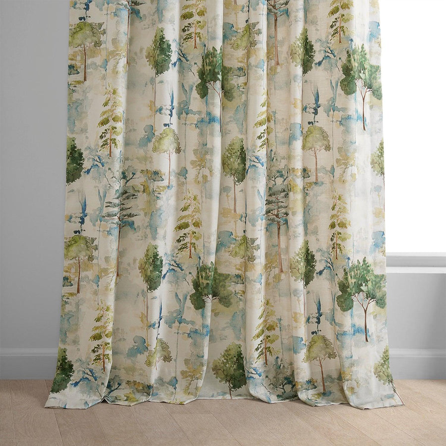 Grove Teal Blue Textured Printed Cotton Light Filtering Curtain - HalfPriceDrapes.com